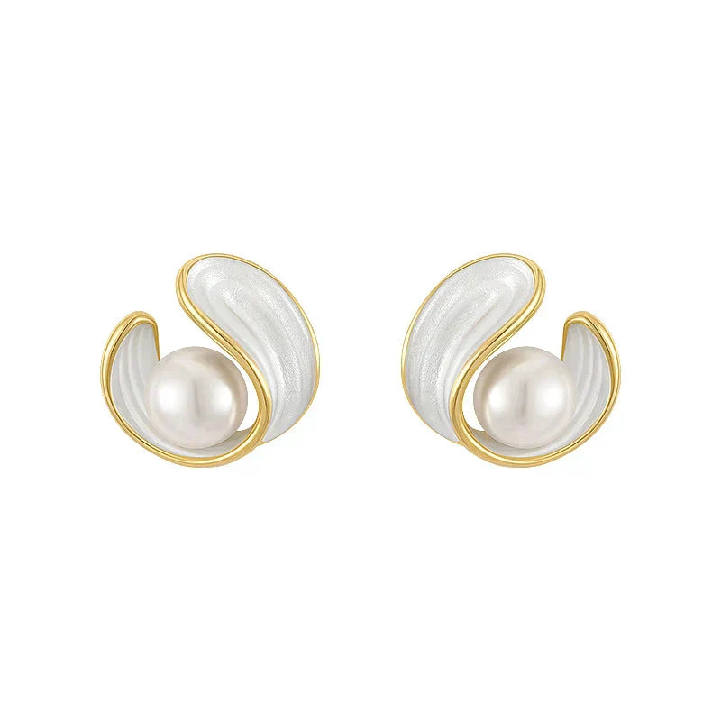 White Opal & Pearl Earrings in Gold