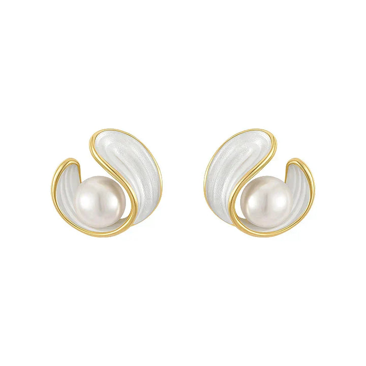 White Opal & Pearl Earrings in Gold