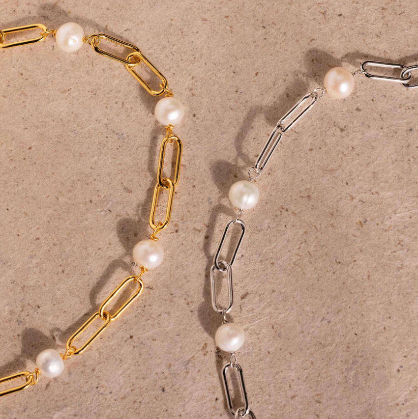 Freshwater Pearl Zircon Paperclip Bracelet