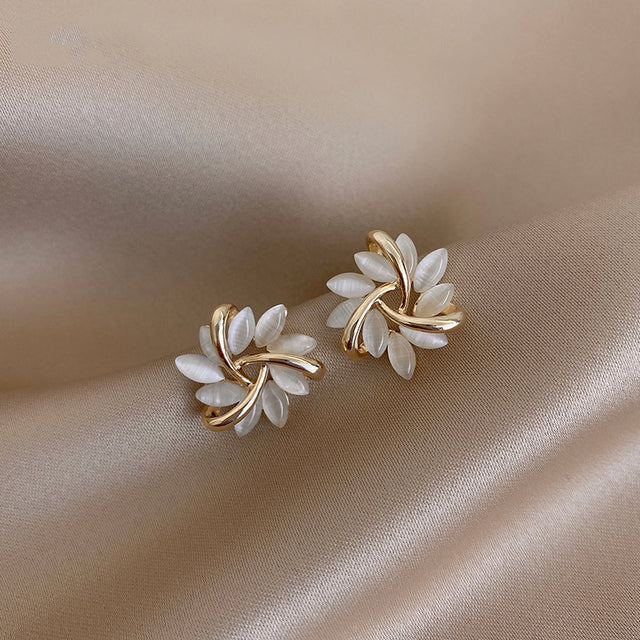 Moon Opal & Petal Earrings – Gold Plated