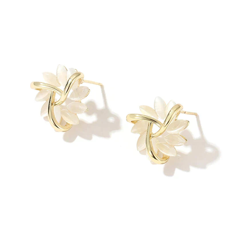 Moon Opal & Petal Earrings – Gold Plated