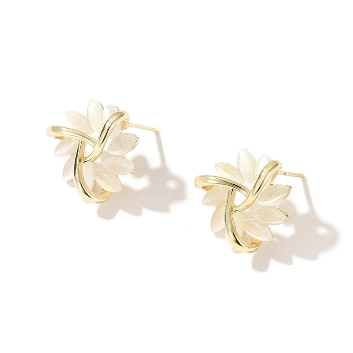 Moon Opal & Petal Earrings – Gold Plated