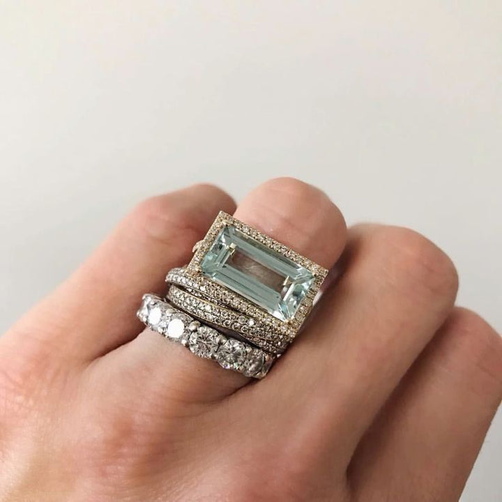 Turquoise Glass Vintage Silver Ring Set