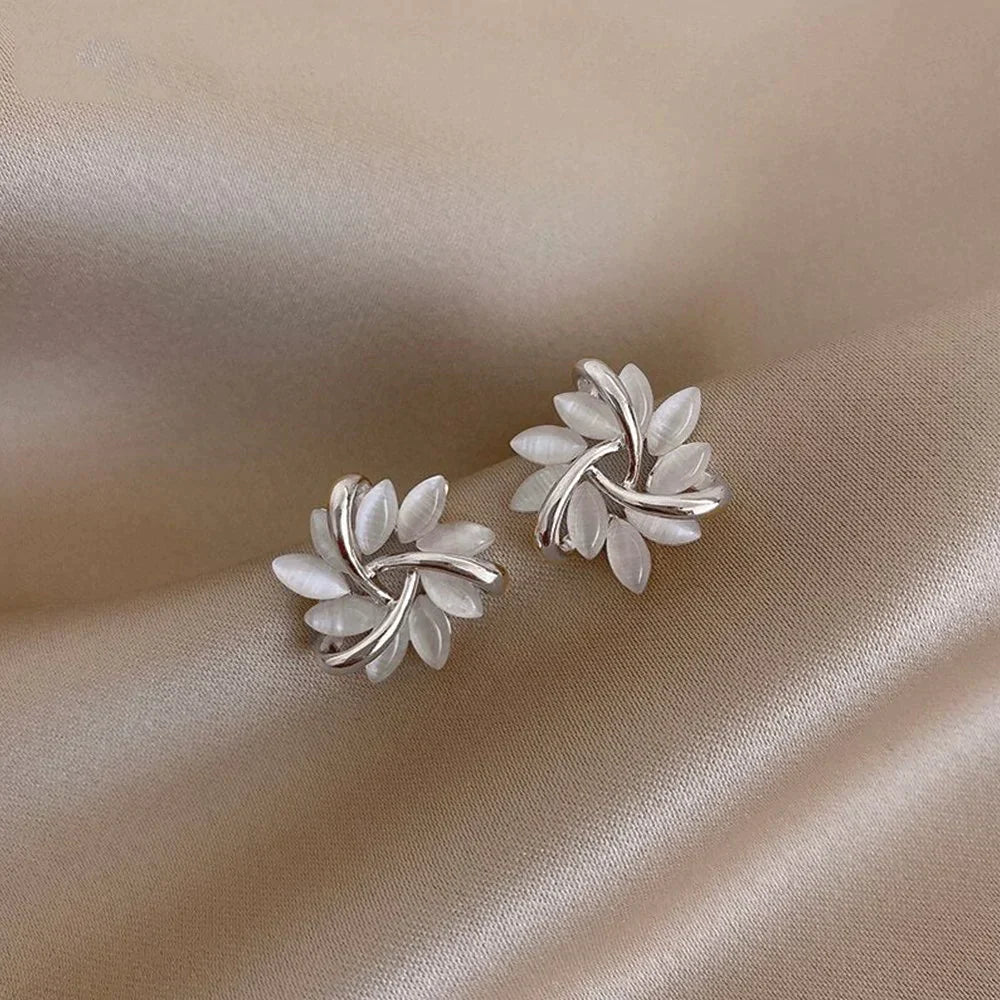 Moon Opal & Petal Earrings – Gold Plated