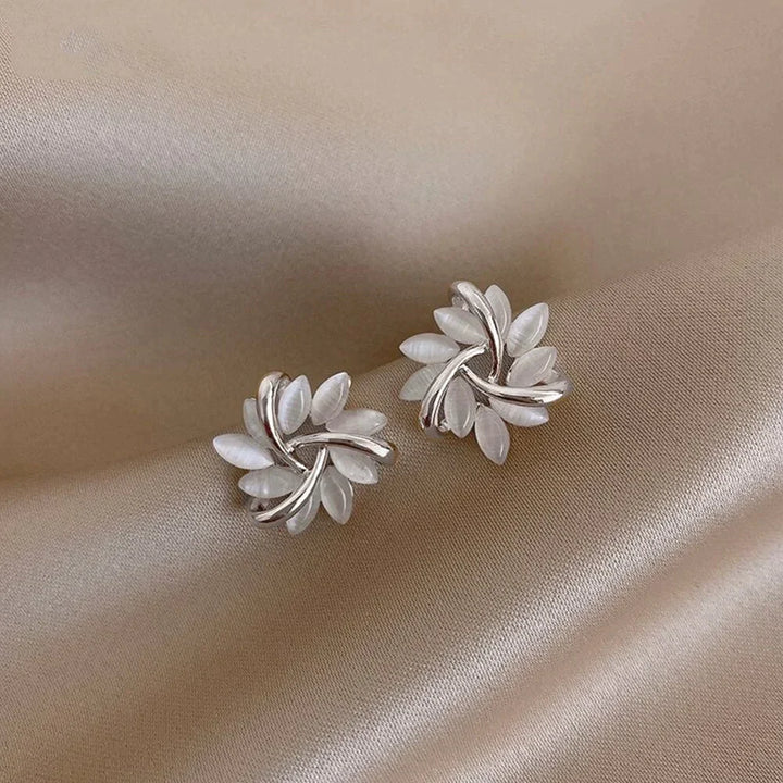 Moon Opal & Petal Earrings – Gold Plated