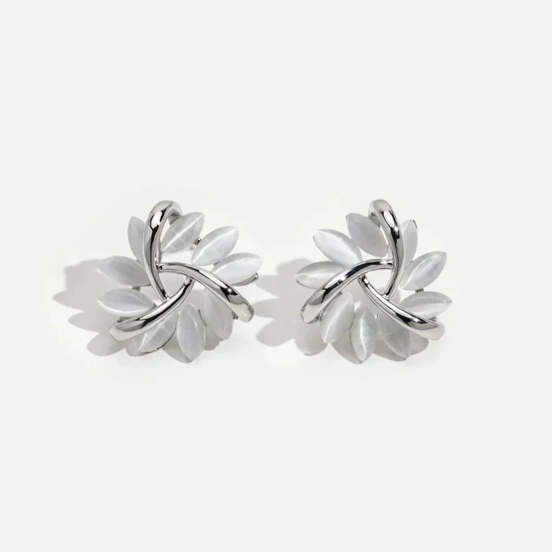 Moon Opal & Petal Earrings – Gold Plated