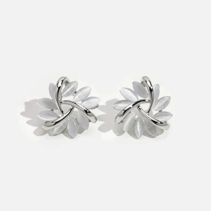 Moon Opal & Petal Earrings – Gold Plated
