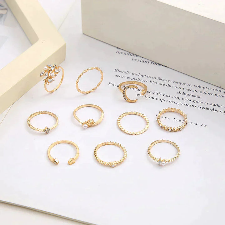 10-Piece Boho Gold & Silver Rings