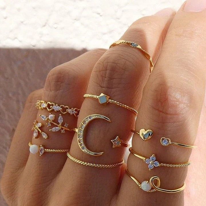 10-Piece Boho Gold & Silver Rings